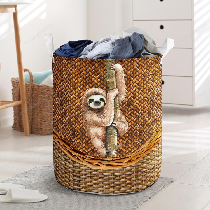 Sloth Rattan Texture Gift For Animal Lovers 3D Laundry Basket