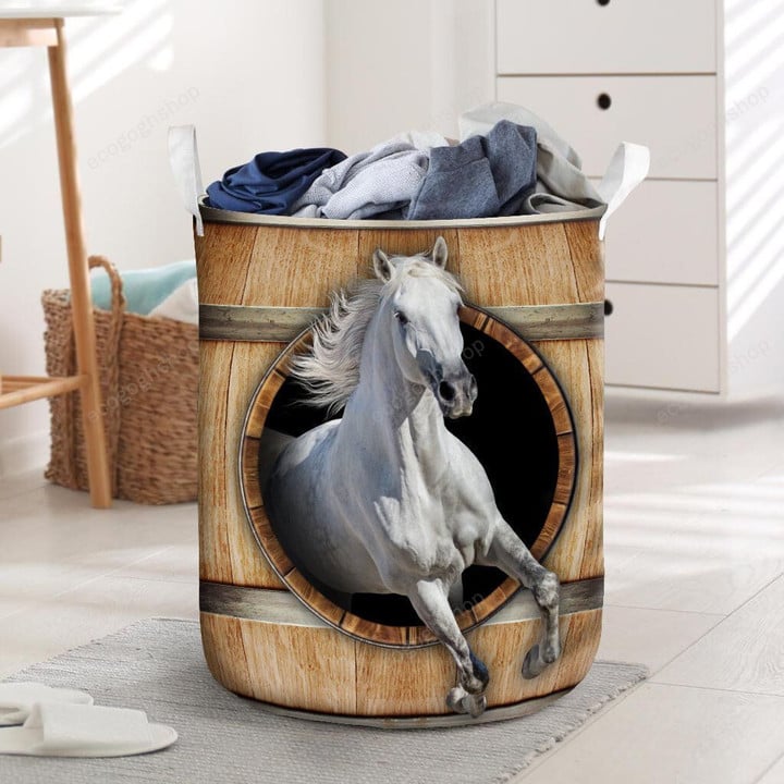 Horse Wood  Jumping Laundry Basket