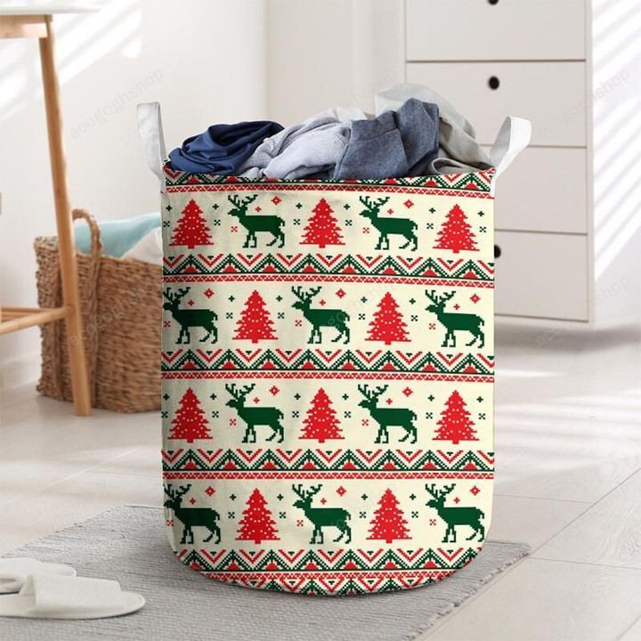 Christmas Deer And Tree Seamless Laundry Basket