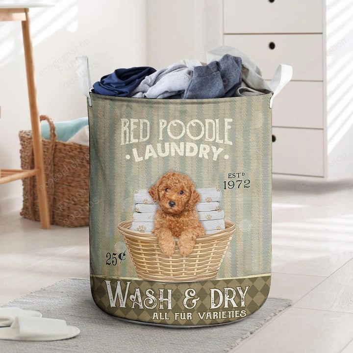 Red Poodle Dog Wash And Dry Laundry Basket