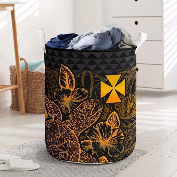 Wallis And Futuna Polynesian Turtle Hibiscus Gold Laundry Basket