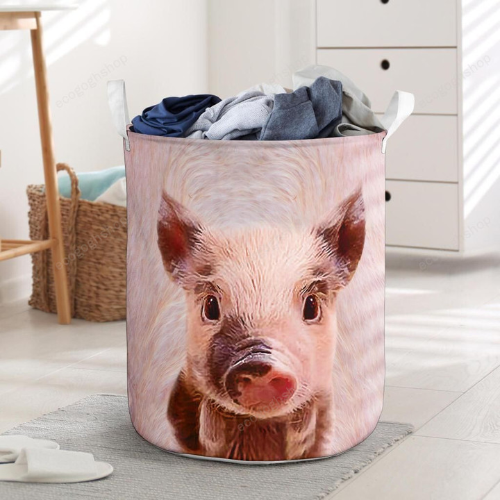 Cute Pig With Silly Face Lost In Garden Laundry Basket