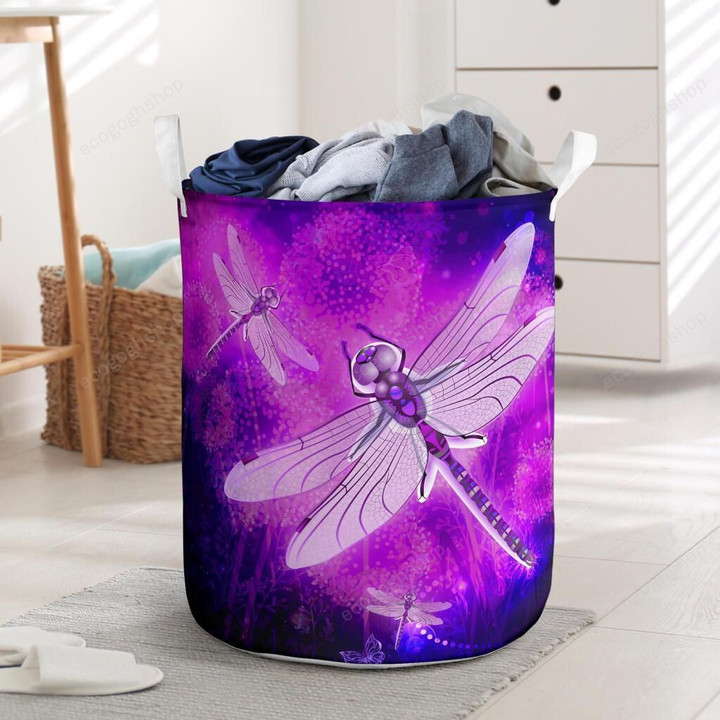 Big Pink Dragonfly In Purple Laundry Basket