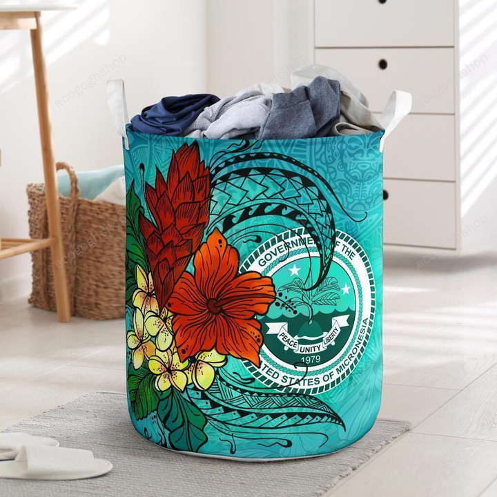 Federated States Of Micronesia With Flowers Laundry Basket
