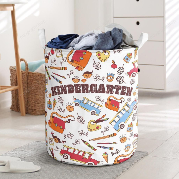 Kindergarten School Things Seamless  3D Laundry Basket