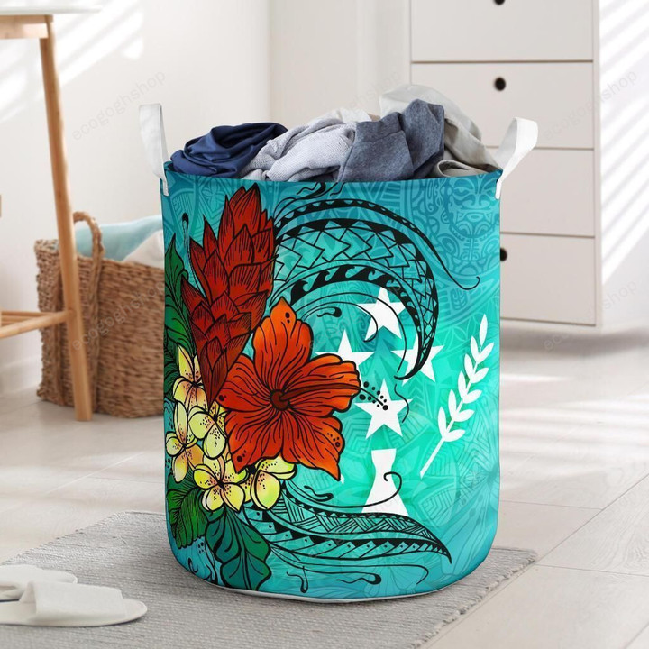 Kosrae State Tropical Flowers Laundry Basket