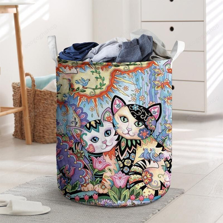 Flowery Cat Laundry Basket