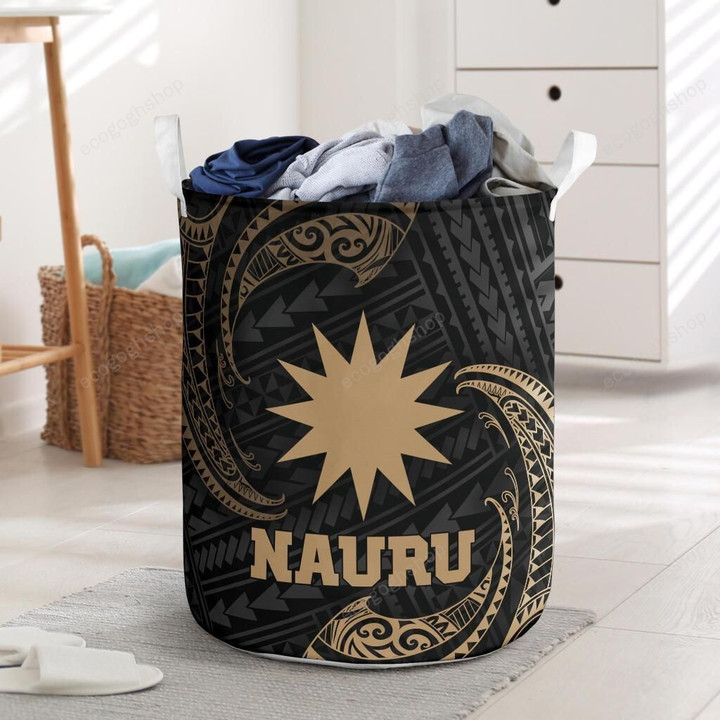 Nauru Polynesian Gold Tribal Wave Laundry Basket