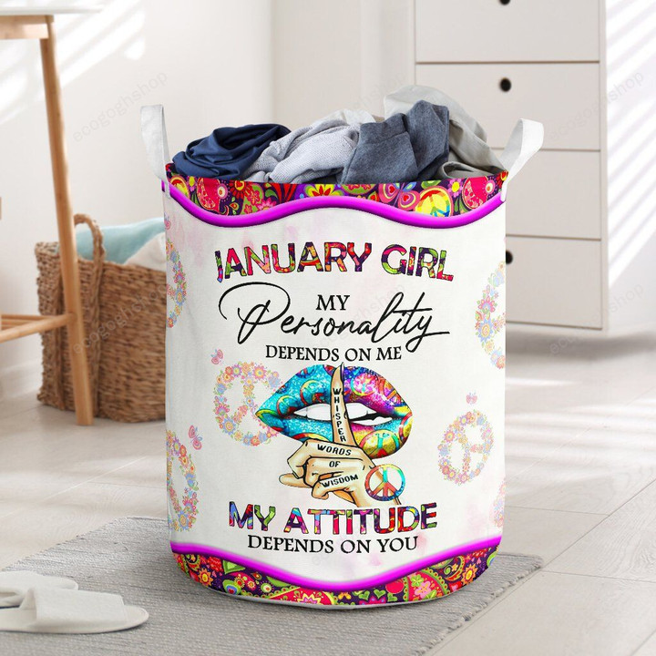 January Girl My Personality Colorful Lips  Laundry Basket