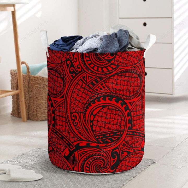 Polynesian Maori Lauhala Red Hawaii Laundry Basket