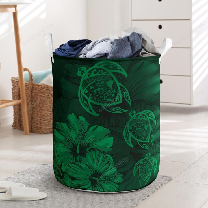Hibiscus Turtles Hawaii Green Laundry Basket