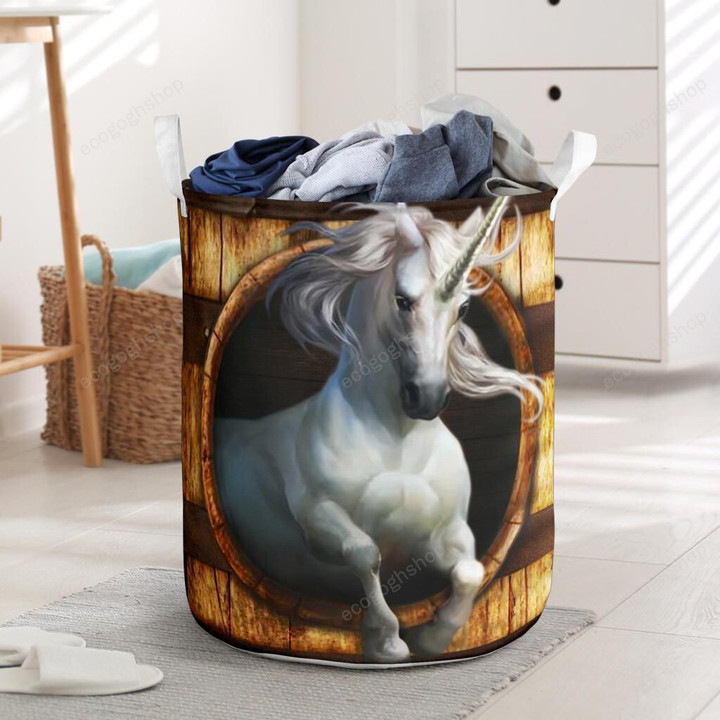 Unicorn Wood  3d Laundry Basket Attractive White Unicorn Horse Vintage Gifts For Mom