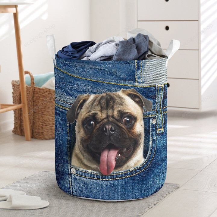 Pug In The Jean Pocket  Laundry Basket