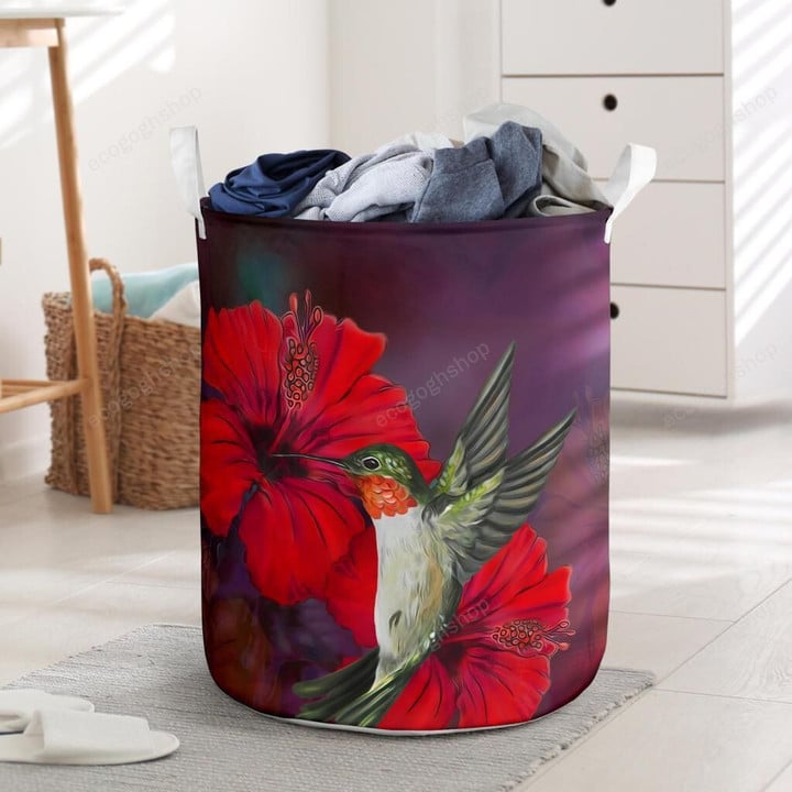 Hibiscus Hummingbird Red  Laundry Basket