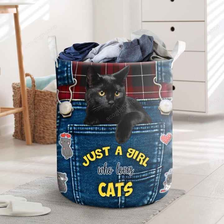 Just A Girl Who Loves Black Cats And Wear Jeans Laundry Basket