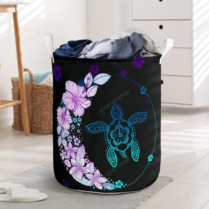Colorful Hibiscus Turtle Hawaii Laundry Basket