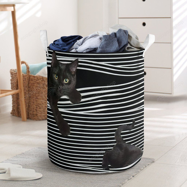Awesome Black Cat White Line  Laundry Basket