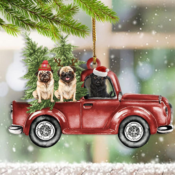 Pug On Car Christmas Ornament Funny Christmas Tree Ornaments Gifts For Pug Lovers