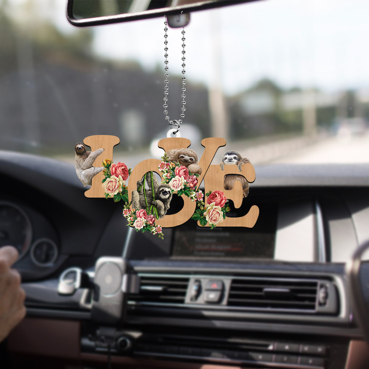 Sloth Floral Love Car Mirror Ornament Cute Car Mirror Hanging Decorations Christmas Gift Ideas