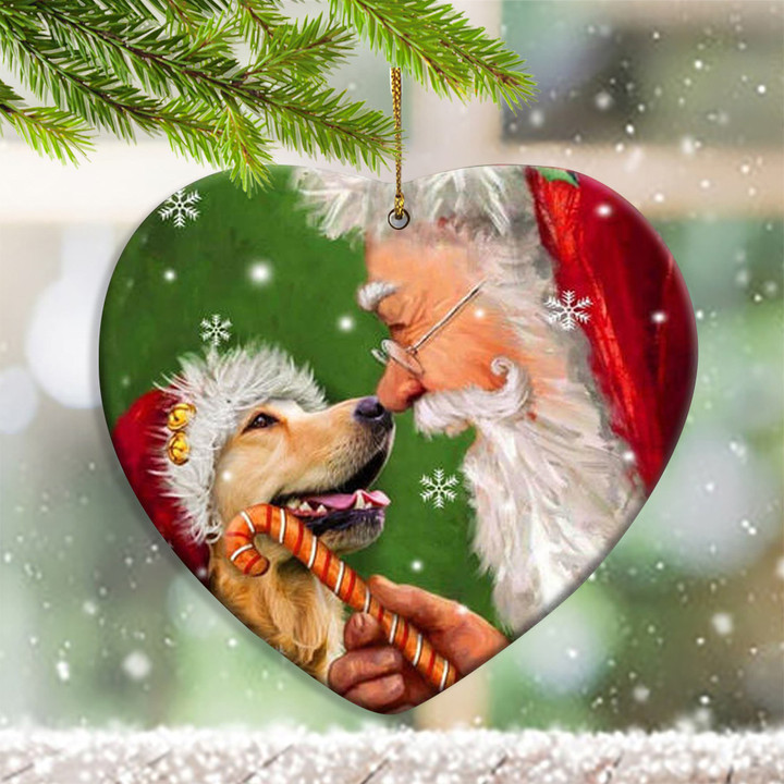 Golden Retrievers With Santa Claus Ornament Hanging Christmas Ornament Dog Christmas Decoration