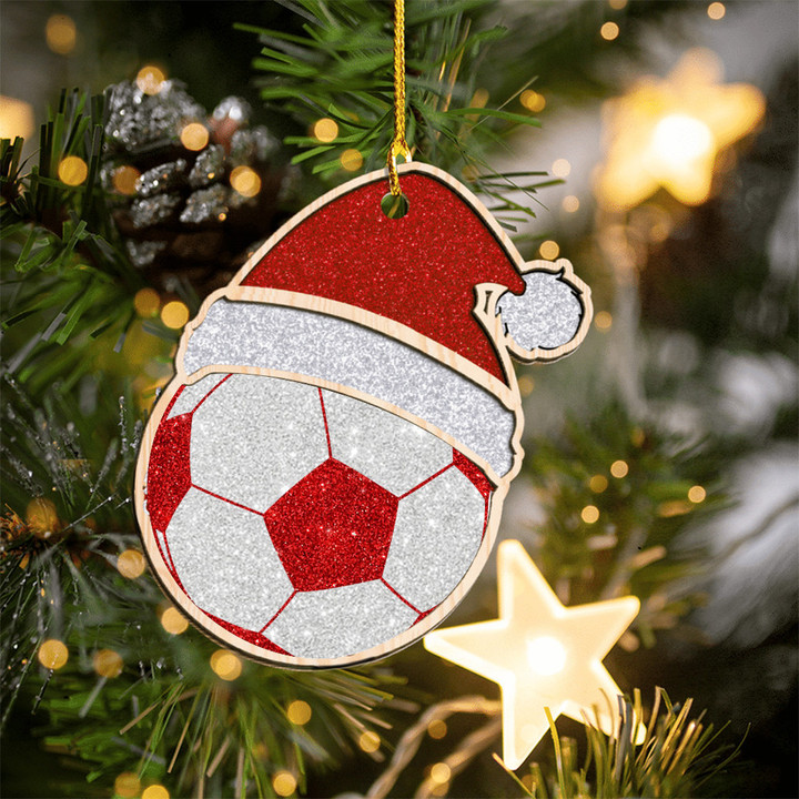 Soccer Ball With Santa Hat Ornament Funny Sport Xmas Tree Ornament Soccer Lovers Gifts