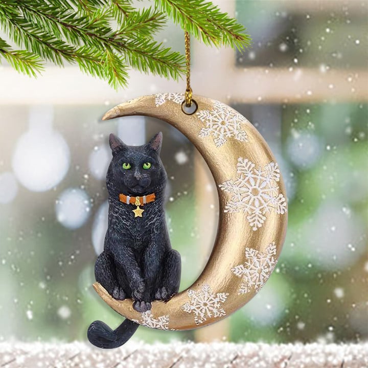 Black Cat On Snow Moon Ornament Cat Ornaments For Christmas Tree Christmas Themed Gifts