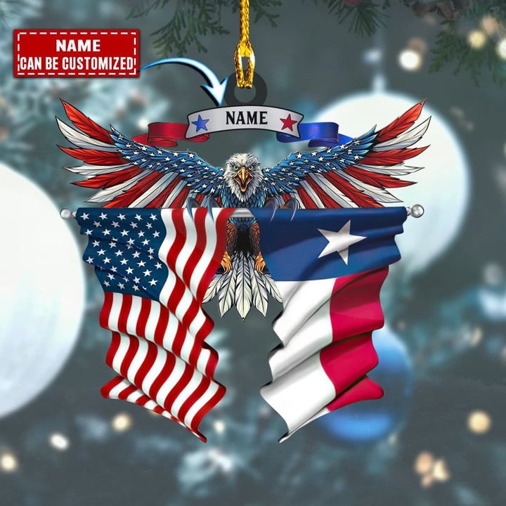 Customized Eagle American With Texas Flag Ornament Patriotic Texas Christmas Ornament Gifts