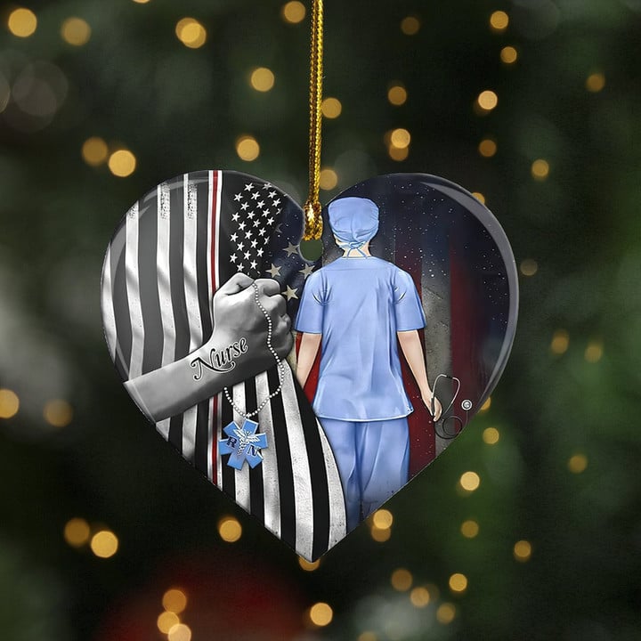 Nurse Inside Thin White Line Flag Heart Ornament Honoring American Nurse Ornament Xmas Decor
