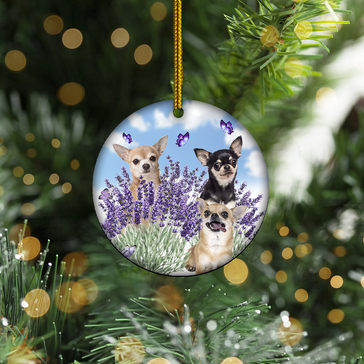 Chihuahuas With Lavender Ornament Xmas Tree Decoration Gift Ideas For Dog Owners