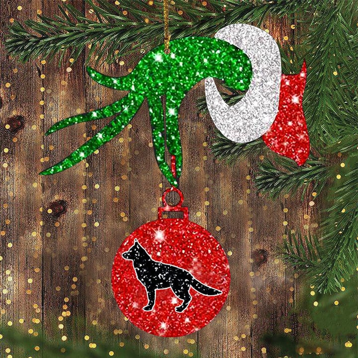 German Shepherd Green Hand With Ball Ornament Santa Hand Xmas Ornament Glitter Christmas Tree