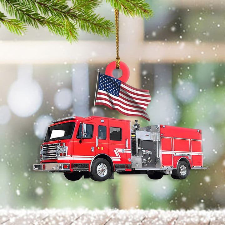 American Fire Truck Ornament Firefighter Christmas Ornament Gifts For Firefighters