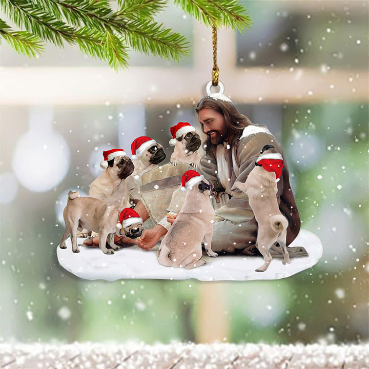 Pug Santa With God Jesus Ornaments Pug Lovers Christmas Tree Decoration Best Christian Gifts