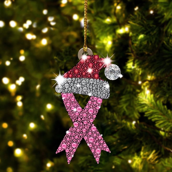 Breast Cancer Awareness Ribbon Christmas Ornament Xmas Decor Gifts For Breast Cancer Patients