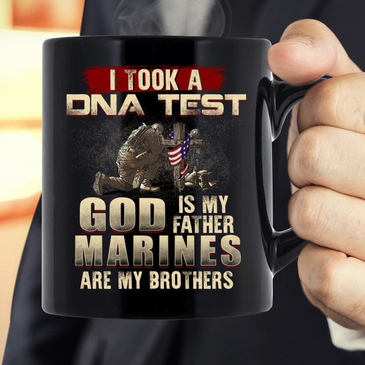 I Took A DNA Test God Is My Father Marines Are My Brothers Black Mug