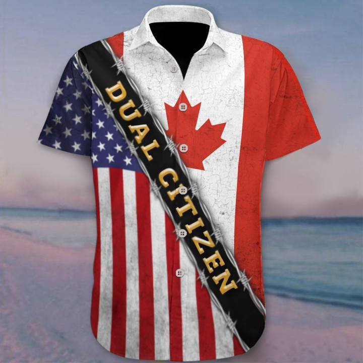 Canada American Flag Dual Citizen Hawaiian Shirt Patriotic Proud Canadian American Clothing