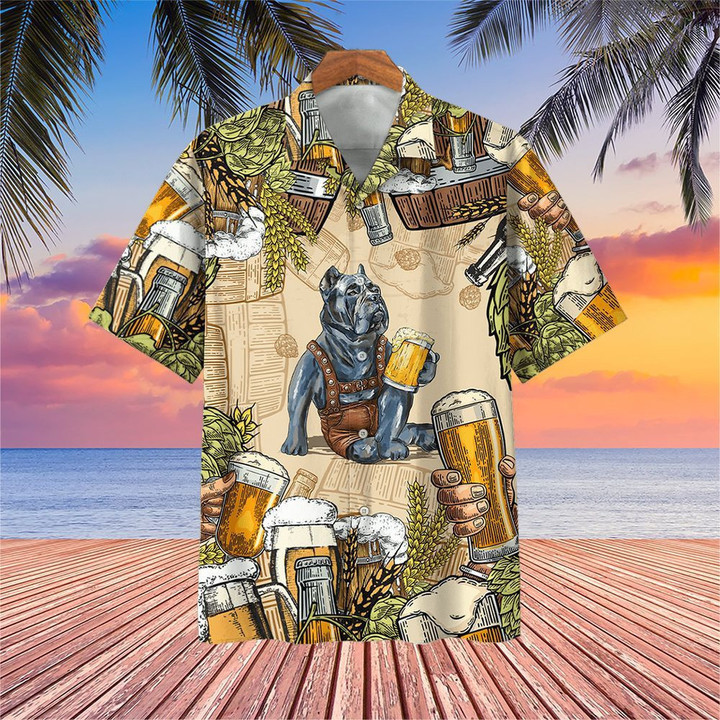 Pitbull And Beer Hawaiian Shirt Funny Beach Shirt Best Gifts For Beer Drinkers