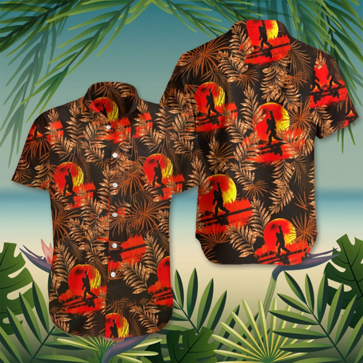 Bigfoot Red Moon Hawaiian Shirts Tropical Button Up Shirt Gifts For Best Friends