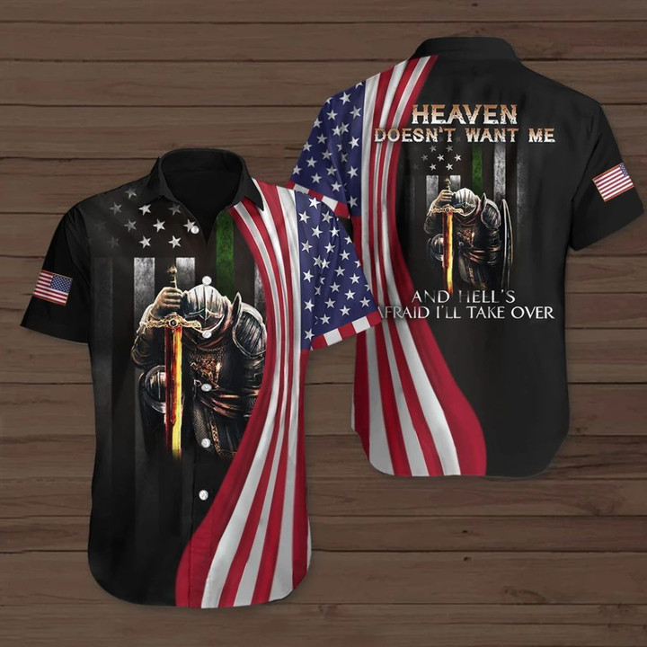 Heaven Doesn't Want Me Patriotic Hawaiian Shirt Thin Green Line American Flag Veteran Gift
