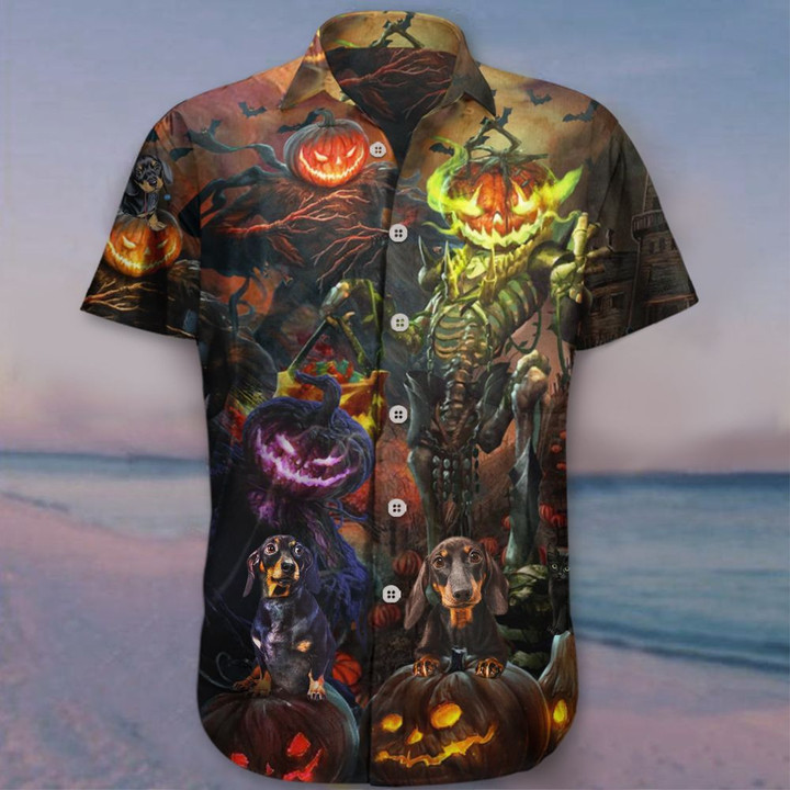 Weiner Dog Halloween Hawaiian Shirt Themed Halloween Graphic Tee Women Men