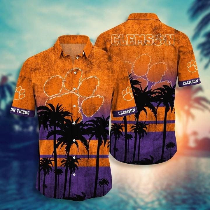 Clemson Tiger Football Hawaiian Shirt Old Retro Palm Tree Clemson Clothing Gift For Him