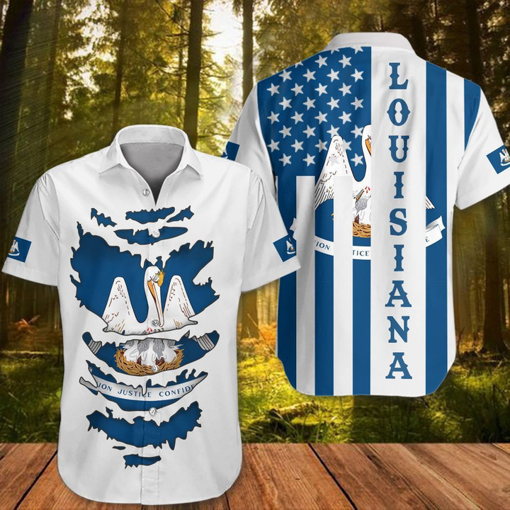 Louisiana Hawaiian Shirt Flag Of State Louisiana Apparel Button Up Shirt Patriotic Gift