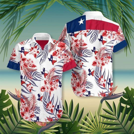 Texas Hawaiian Shirt Hibiscus Floral Texas Flag Button Up Shirt Texan Clothing Gift