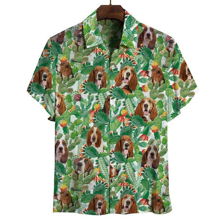 Basset Hound Hawaiian Shirt Cactus Mens Summer Shirts