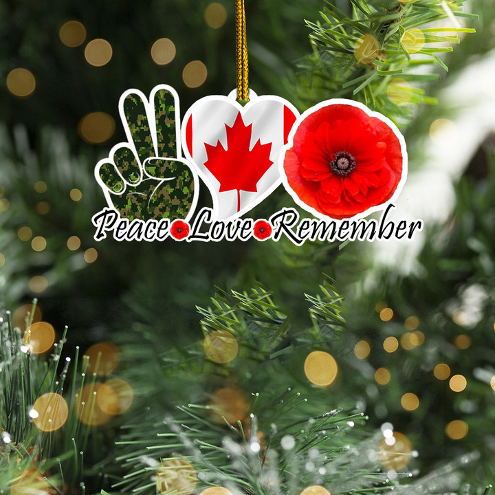 Peace Love Remember Poppy Canada Flag Ornament Veteran Patriotic Christmas Ornament Gift