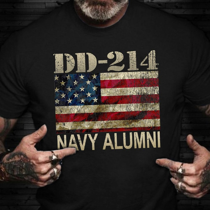 DD-214 Navy Alumni Vintage American Flag T-Shirt US Navy Retired Pride Merch Gifts