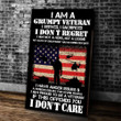 Veteran Canvas, Father's Day Gift For Dad, American Flag Canvas, I Am A Grumpy Veteran I Don't Care Canvas - ATMTEE