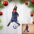 Custom Photo Soccer Christmas Ornament for Son World Cup 2023 Soccer Acrylic Ornament for Son 2D Flat Ornament