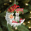 Maltese On The Moon Merry Christmas Hanging Ornament Flat Acrylic Dog Ornament