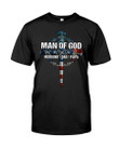 Man Of God Husband Dad Grandpa, Christian Cross American Flag T-Shirt