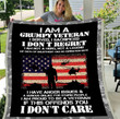 Veteran Blanket, Gift For Veteran's Day, Gift For Dad Grandpa, I Am A Grumpy Veteran I Don't Care Fleece Blanket - ATMTEE
